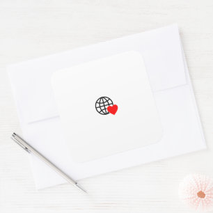World Love Globe Icon   Heart Earth Summer Design Square Sticker