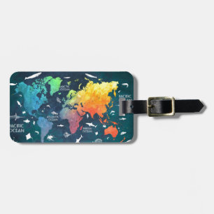 world map 12 luggage tag