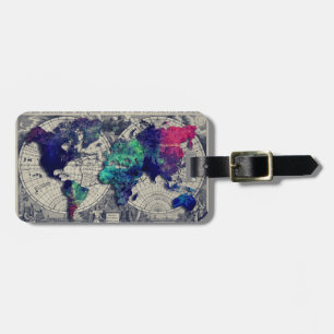 world map 15 luggage tag