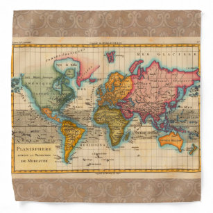 World Map 1700s Antique  Bandana