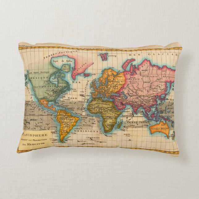 World Map 1700s Antique Continents  Accent Pillow (Back)