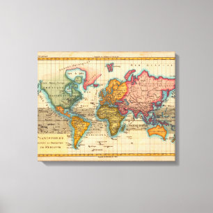 World Map 1700s Antique Continents  Canvas Print