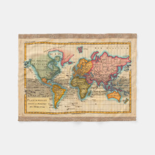 World Map 1700s Antique Continents Fleece Blanket