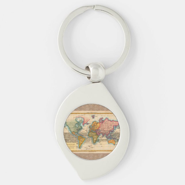 World Map 1700s Antique Continents  Keychain (Front)