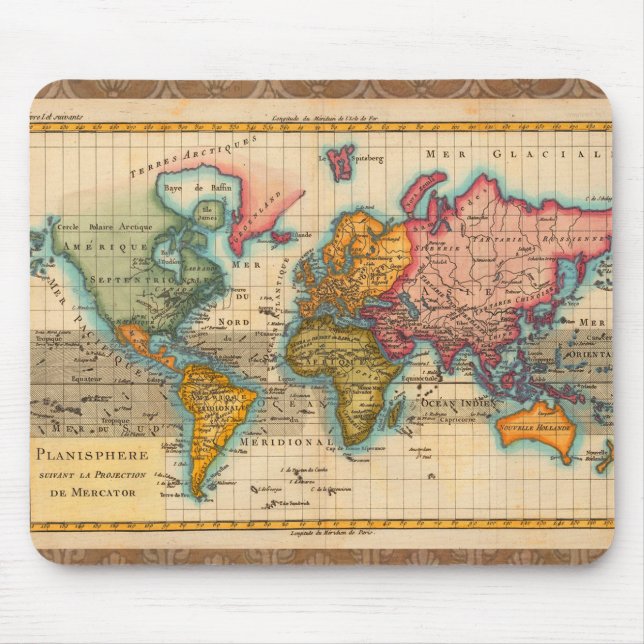 World Map 1700s Antique Continents  Mouse Pad (Front)