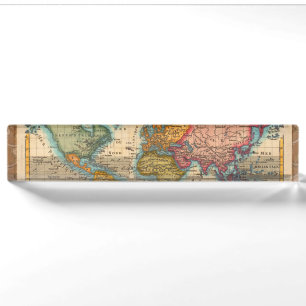 World Map 1700s Antique Continents  Nameplate