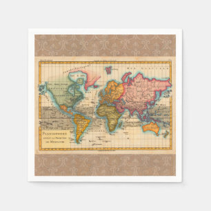 World Map 1700s Antique Continents  Napkin