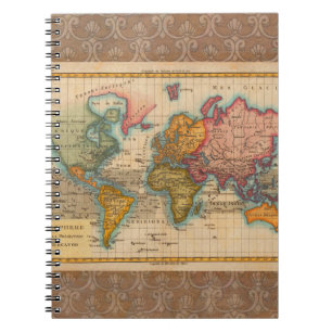 World Map 1700s Antique Continents Notebook