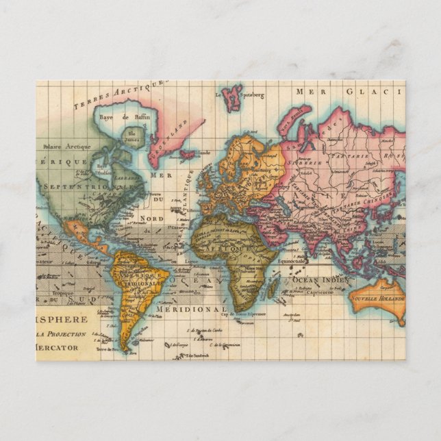 World Map 1700s Antique Continents  Postcard (Front)