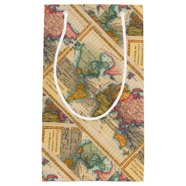 World Map 1700s Antique Continents  Small Gift Bag (Front)