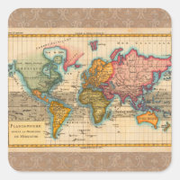 World Map 1700s Antique Continents 