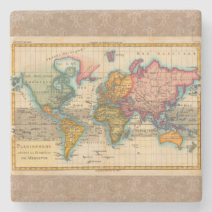 World Map 1700s Antique Continents Stone Coaster