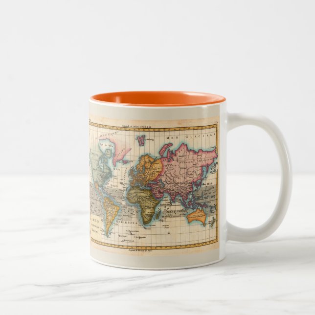 World Map 1700s Antique Continents  Two-Tone Coffee Mug (Right)