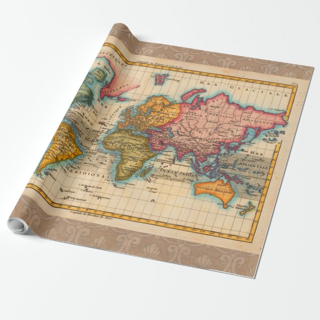 World Map 1700s Antique Continents  Wrapping Paper (Unrolled)