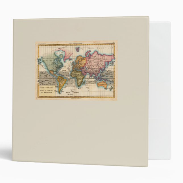 World Map 1780 Bonne Antique Planisphere  Binder (Front/Inside)