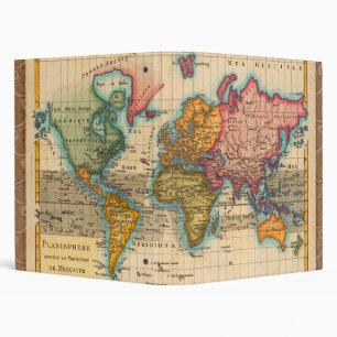 World Map 1780 Bonne Antique Planisphere Binder
