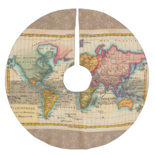 World Map 1780 Bonne Antique Planisphere Brushed Polyester Tree Skirt