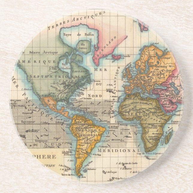World Map 1780 Bonne Antique Planisphere  Coaster (Front)