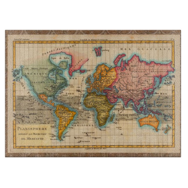 World Map 1780 Bonne Antique Planisphere  Cutting Board (Front)