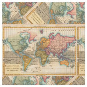 World Map 1780 Bonne Antique Planisphere Fabric