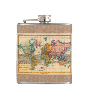World Map 1780 Bonne Antique Planisphere Hip Flask