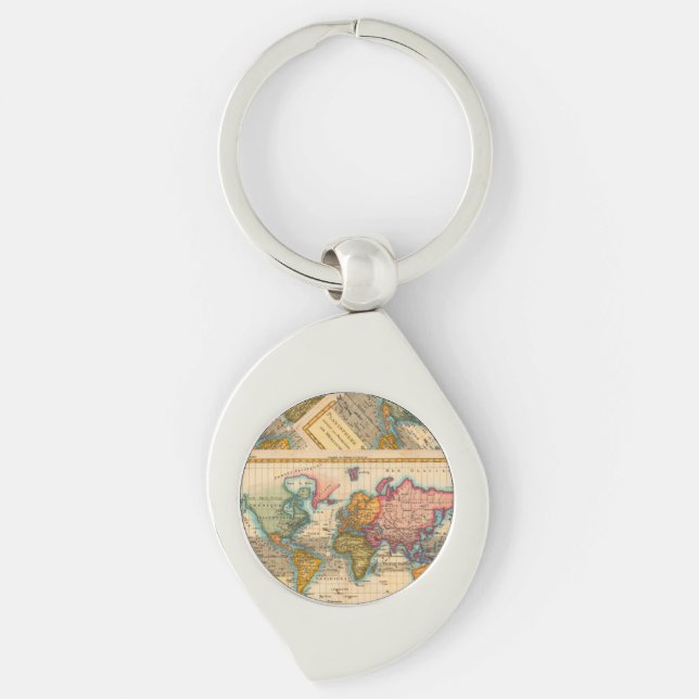 World Map 1780 Bonne Antique Planisphere  Keychain (Front)