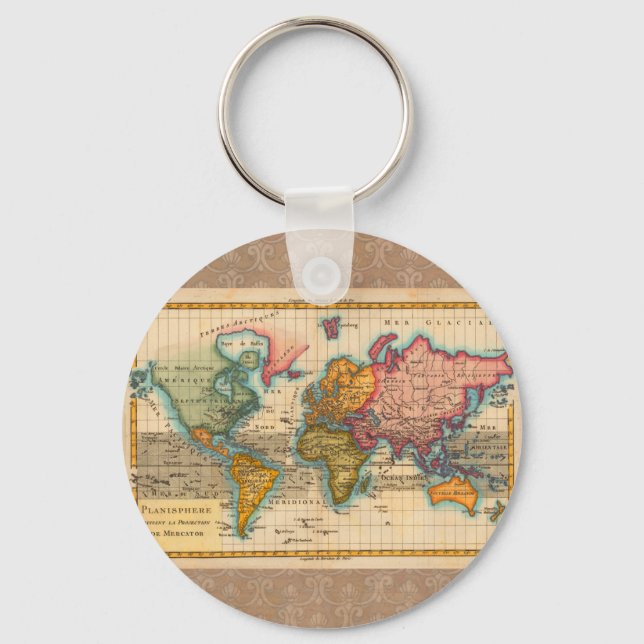 World Map 1780 Bonne Antique Planisphere  Keychain (Front)