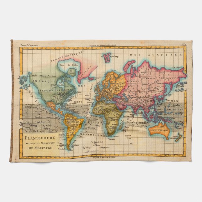 World Map 1780 Bonne Antique Planisphere  Kitchen Towel (Horizontal)