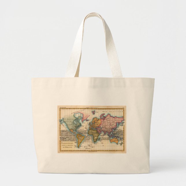 World Map 1780 Bonne Antique Planisphere  Large Tote Bag (Front)