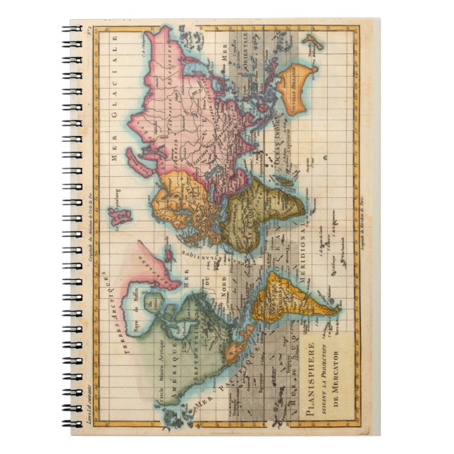 World Map 1780 Bonne Antique Planisphere  Notebook (Front)