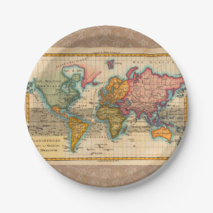 World Map 1780 Bonne Antique Planisphere Paper Plate