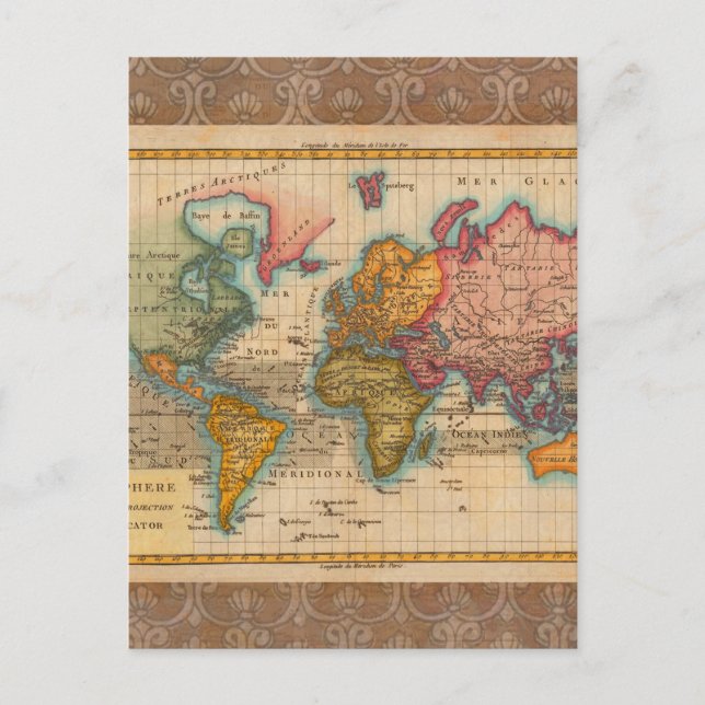 World Map 1780 Bonne Antique Planisphere  Postcard (Front)