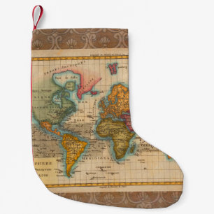 World Map 1780 Bonne Antique Planisphere  Small Christmas Stocking
