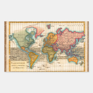World Map 1780 Bonne Antique Planisphere Sticker