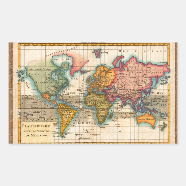 World Map 1780 Bonne Antique Planisphere  Sticker (Front)