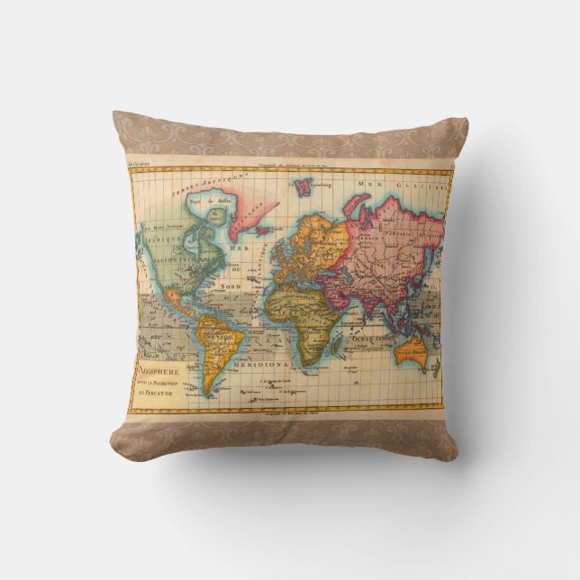 World Map 1780 Bonne Antique Planisphere  Throw Pillow (Front)