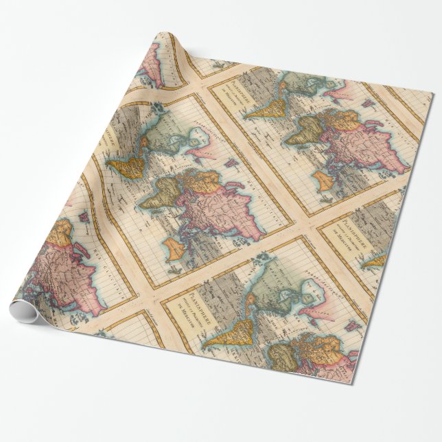 World Map 1780 Bonne Antique Planisphere  Wrapping Paper (Unrolled)