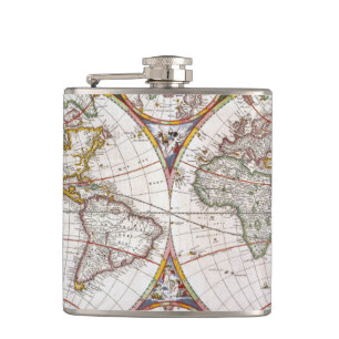 WORLD MAP, 17th CENTURY Hip Flask