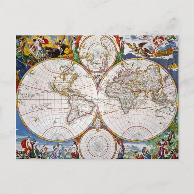 WORLD MAP, 17th CENTURY Postcard (Front)