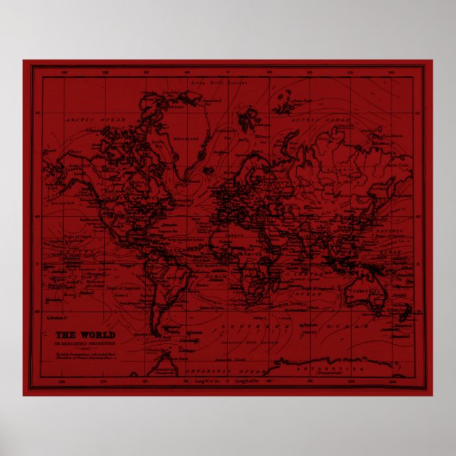 World Map (1899) Dark Red & Black Poster (Front)