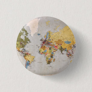 world map 1 inch round button
