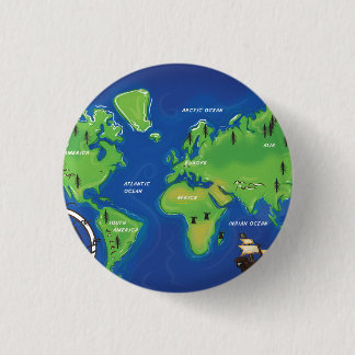 World Map 1 Inch Round Button