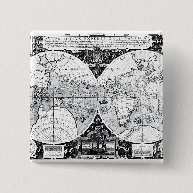 World map 2 inch square button (Front)