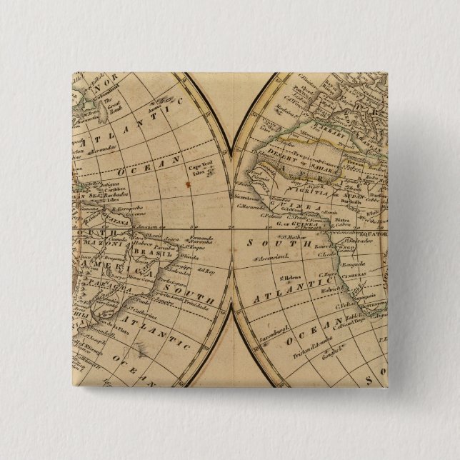 World Map 3 2 Inch Square Button (Front)
