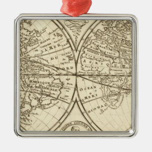 World Map 4 Metal Ornament