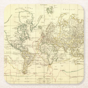 World Map 5 Square Paper Coaster
