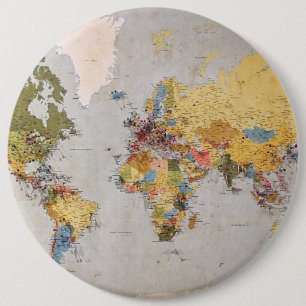 world map 6 inch round button