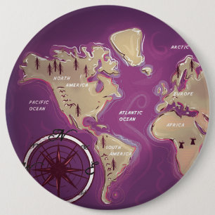 World Map 6 Inch Round Button