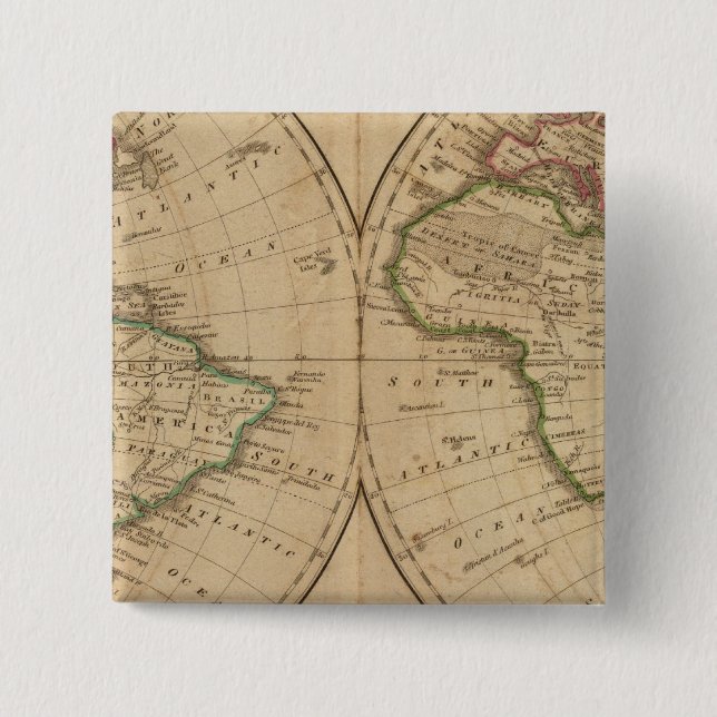 World Map 7 2 Inch Square Button (Front)