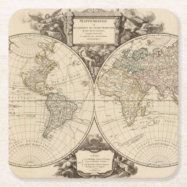 World Map 9 Square Paper Coaster (Front)